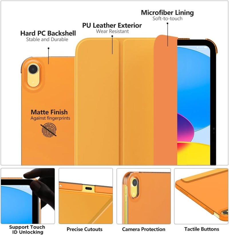 MoKo غطاء لجهاز iPad (A16) الجيل 11 بحجم 11 بوصة 2025، غطاء لجهاز iPad الجيل 10 بحجم 10.9 بوصة 2022، غطاء ذكي رقيق مع ظهر شفاف من PC، يدعم Touch ID، استيقاظ/نوم تلقائي، بابايا - Image 3